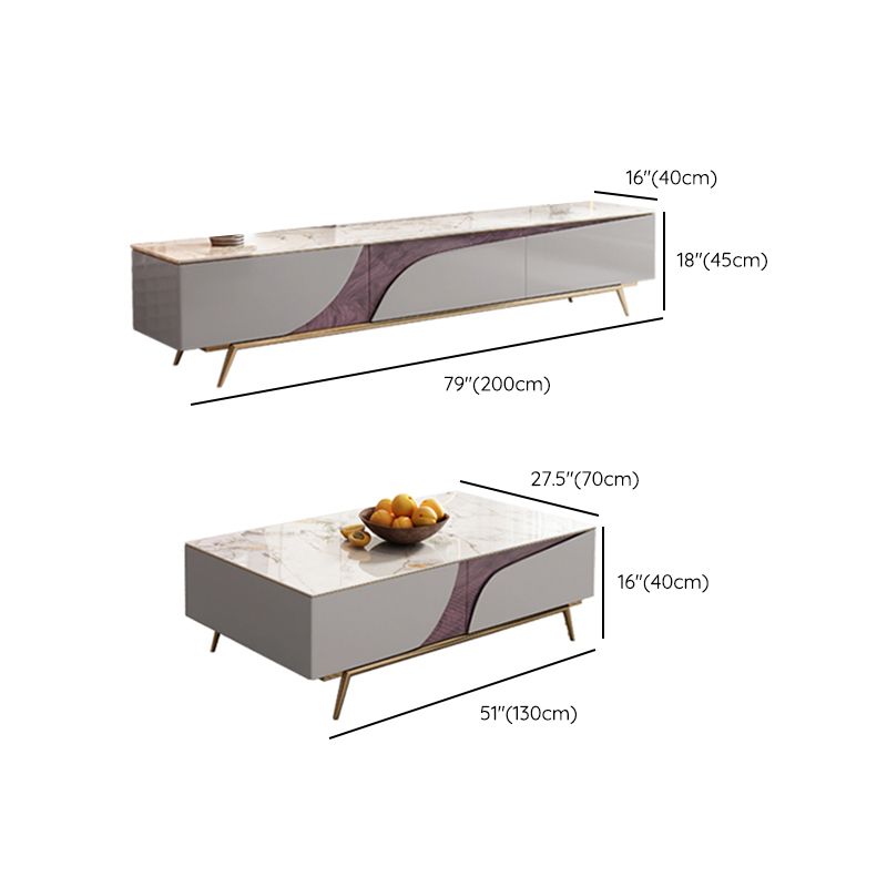 4 Legs Coffee Cocktail Table with Storage Drawers White Marble