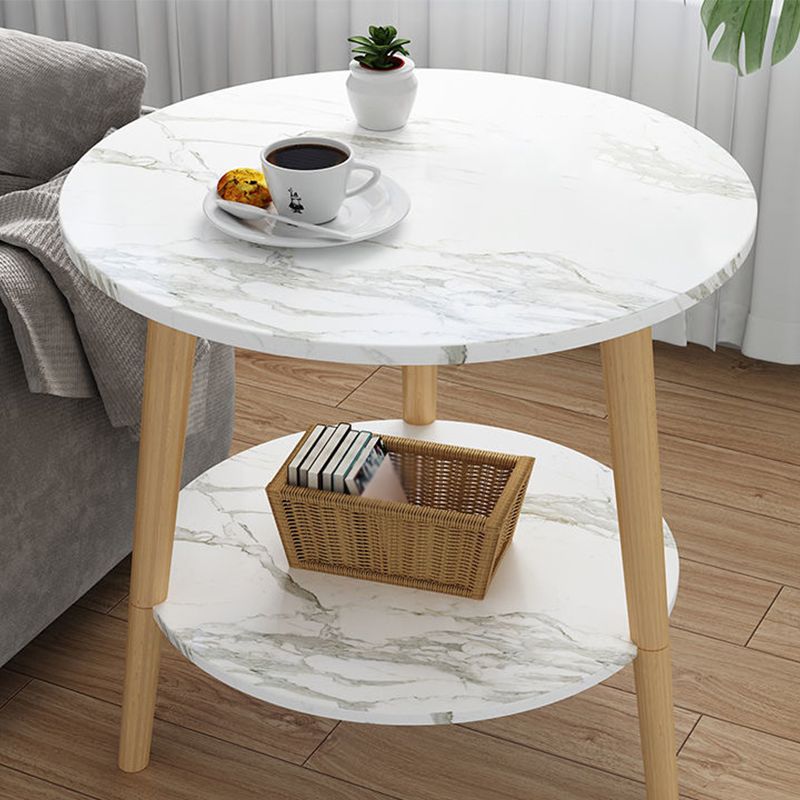 3 Legs End Table Wood White/Natural Round Side Table for Living Room