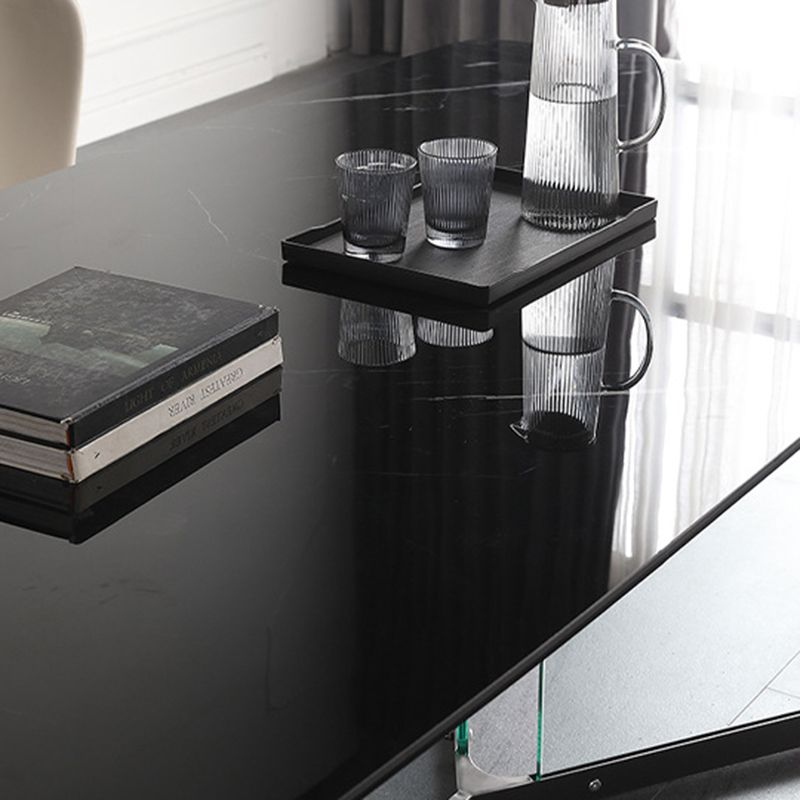 Modern Glass Base Table Rectangle Stone Top Dining Table for Kitchen