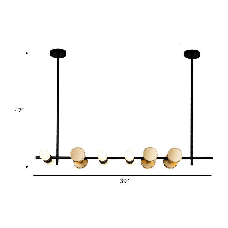 Linear Kitchen Ceiling Hang Fixture Iron 6 Lights Contemporary Pendant Chandelier in Black