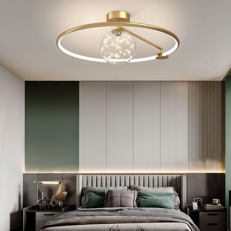 Montaje de vidrio de vidrio transparente de oro lámpara de techo de círculo moderno para dormitorio