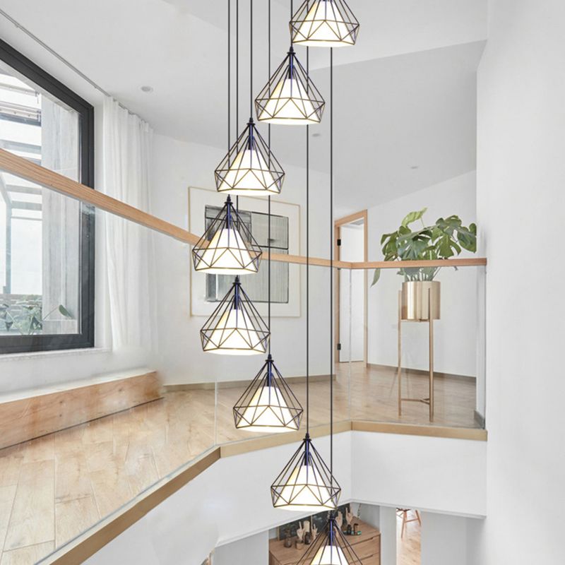 Luminaires suspendus noirs à tête multiples lampe à suspension en métal moderne pour le salon