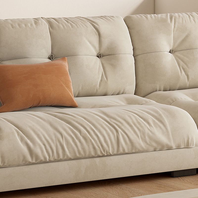 Modern Off-White Fabric Sofa Pillow Top Arm Reclining Loveseat for Bonus Room