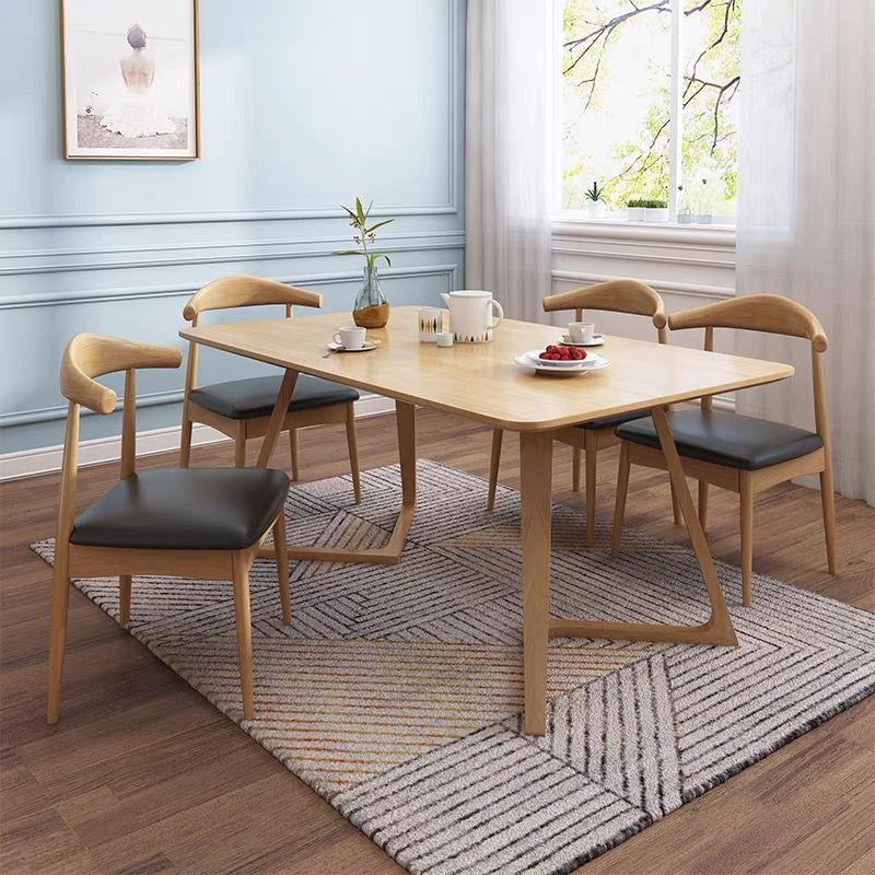 Rubberwood Solid Wood Dining Table Rectangle Table for Home Kitchen