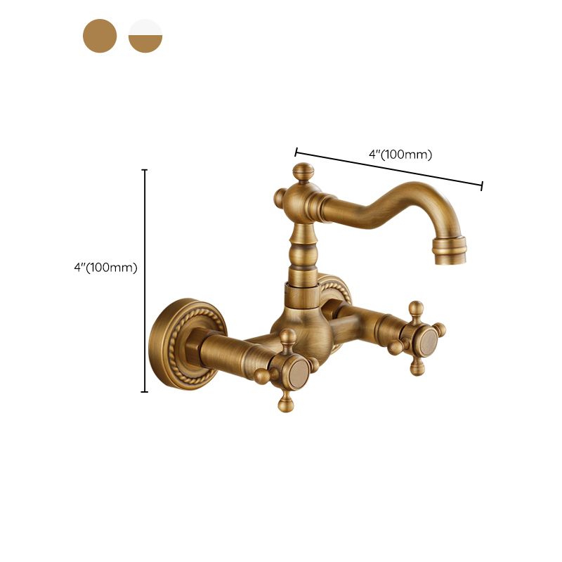 Vintage Tub Faucet Two Cross Handle Faucet Pure Copper Wall Mounted Faucet