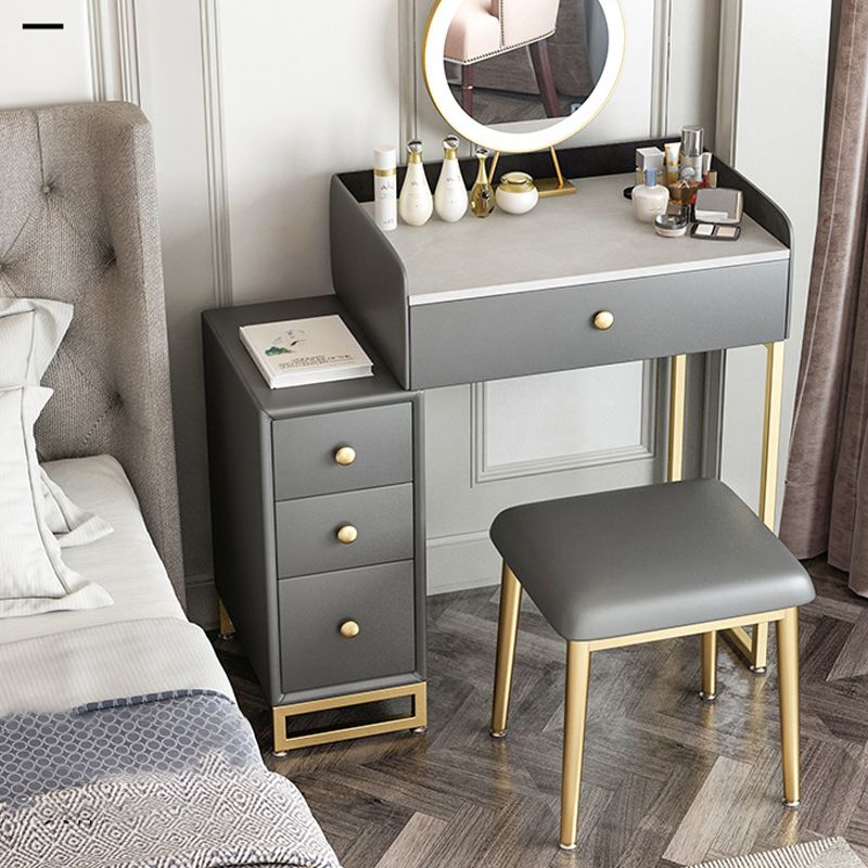 Glam Slate Top Vanity Table with 4 Drawer Dressing Table in Grey