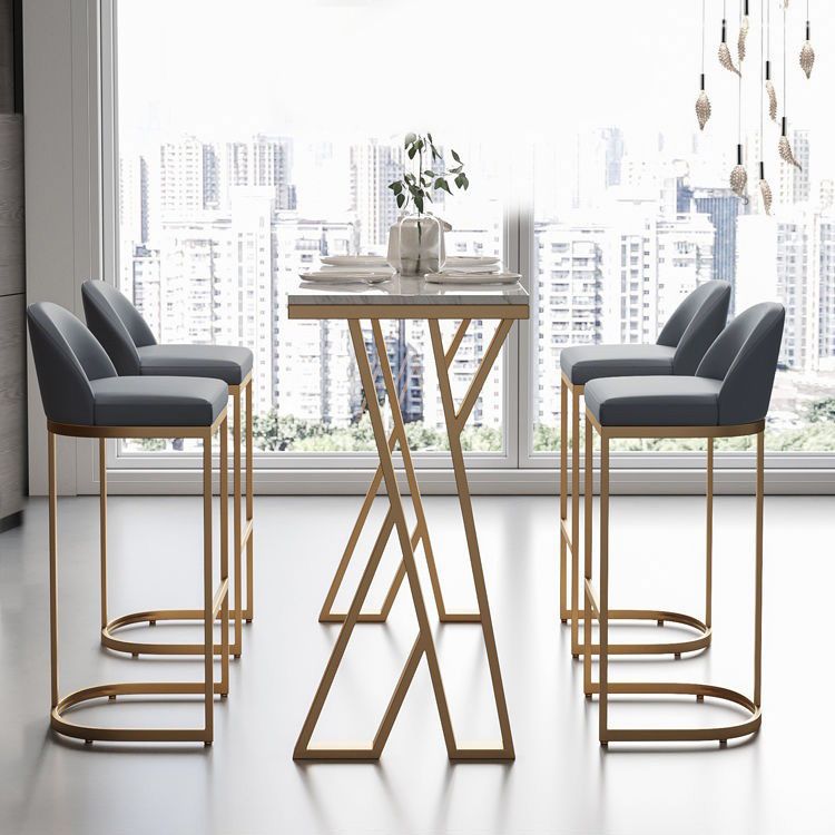 Rectangle Metal Base Bar Table Glam Sintered Stone Top Bistro Bar Table