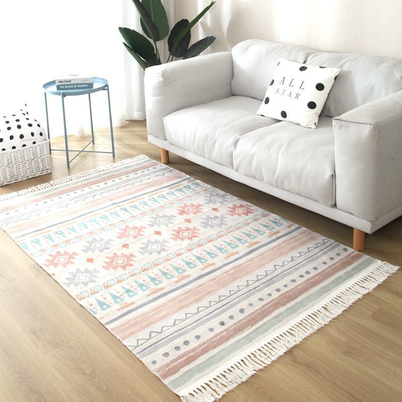 Fancy Fringe Area Carpet Geometric Pattern Polyester Area Rug Easy Care Area Rug for Home Decor