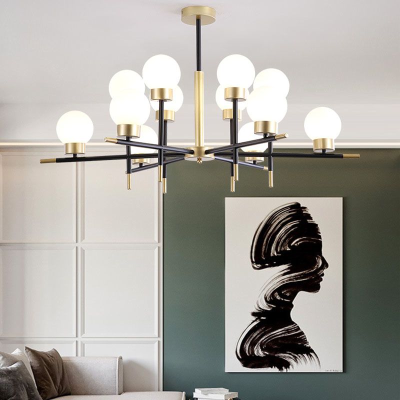 Postmoderne Metallkronleuchter Multi -Licht -Deckenkraut mit Glasschatten für Esszimmer