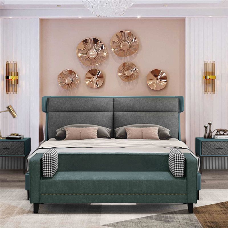 Contemporary Dark Green Sofa Tuxedo Arm Faux Leather Living Room Sofa