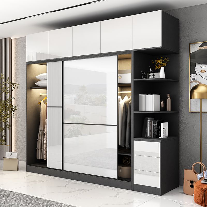 White and Black Wardrobe Armoire Engineered Wood Wardrobe Closet