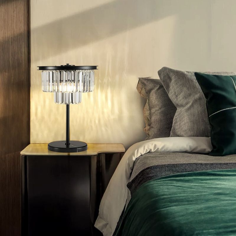 American Style Crystal Table Lamp Black 3 Lights Desk Lamp for Bedroom