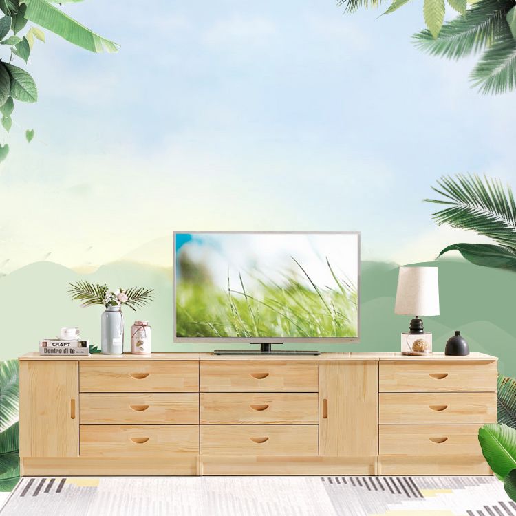 Scandinavian Style TV Stand Pine Wood Open Enclosed Storage TV Console