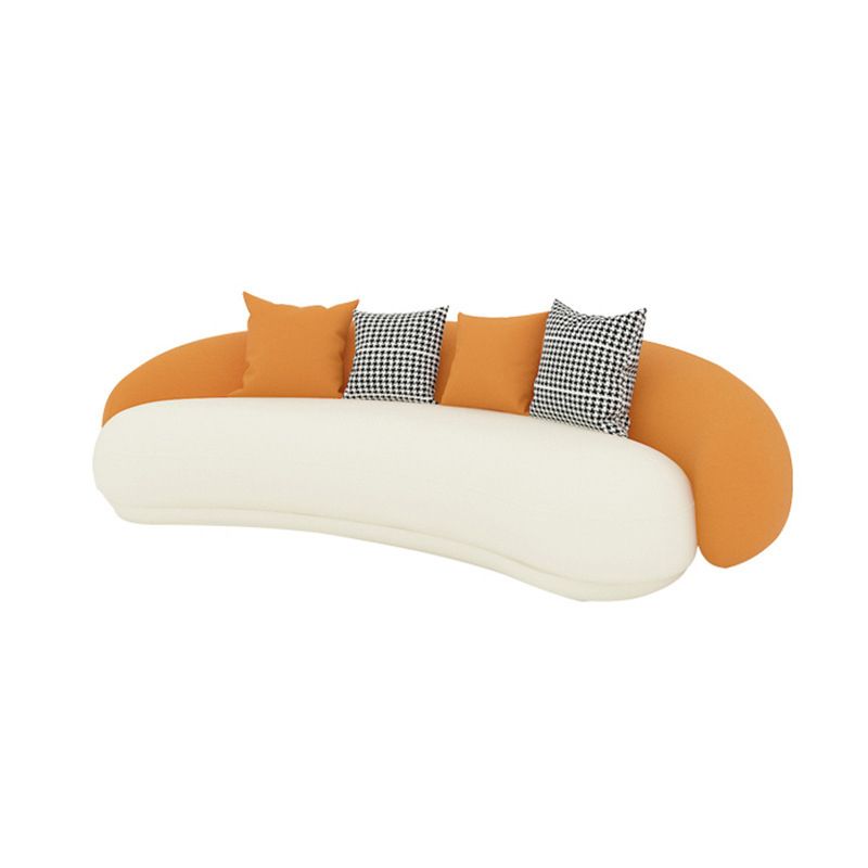 Orange Faux Leather Curved Sofa Contemporary Sloped Arm Sofa