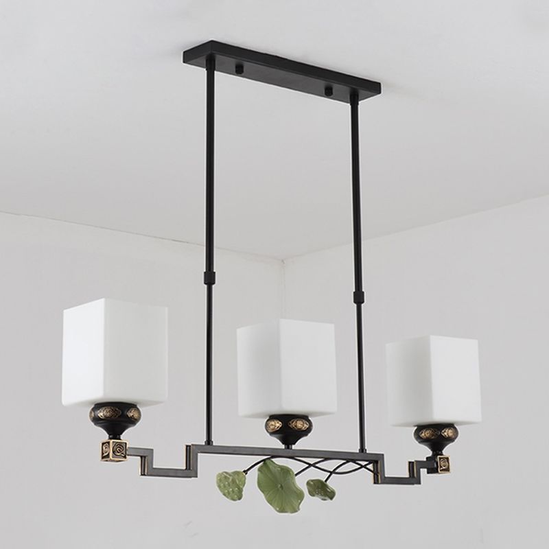 Moderner Stil quadratischer Form Island Leuchten Metall 3 Licht Island Beleuchtung in Schwarz