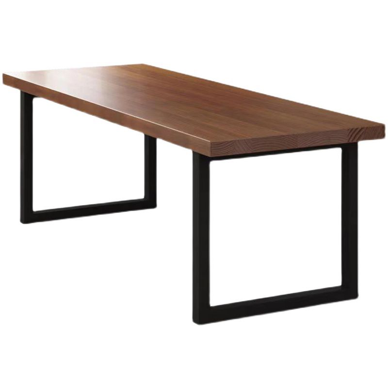 Rectangular Solid Wood Desk with Pine Wood Top and Black Legs