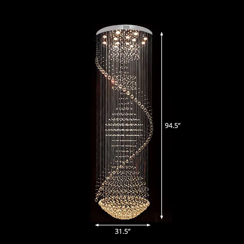94.5" High Spiral Flush Mounted Light Modernist Crystal 13-Light Stainless Steel Ceiling Lighting