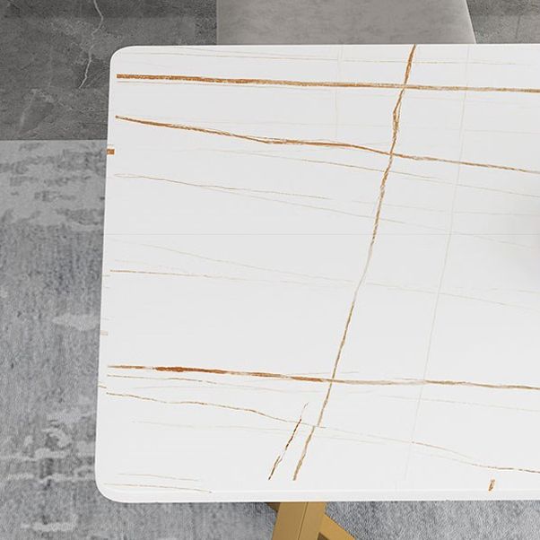 Mesa de comedor rectangular estilo Glam, mesa con pedestal doble con piedra sinterizada
