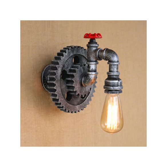 Ausrüstung geformte Eisenwandlampe mit bloßer Glühbirne Industrial Vintage 1 Head Restaurant Wandleuchte in gealtertem Silber