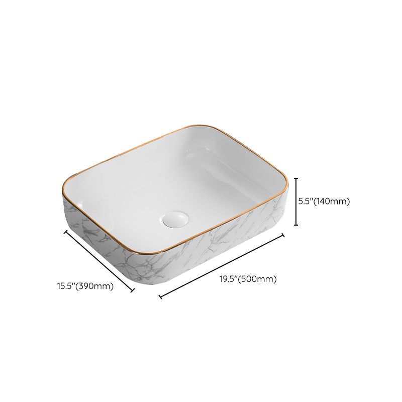Contemporary Bathroom Sink Pop-Up Drain Porcelain Rectangular Vessel Bathroom Sink