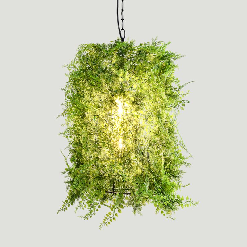 1 bulbo de suspensión de hierro iluminación retro cúpula verde restaurante luz colgante de techo con decoración de plantas