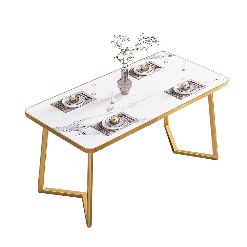 Modern Rectangle Dining Table Wood Tabletop with Double Pedestal Base