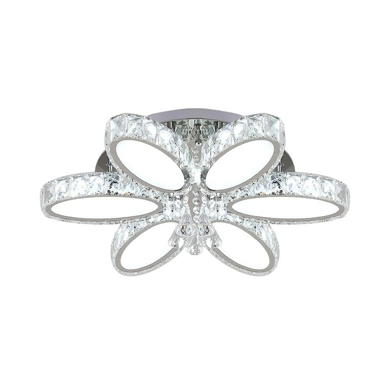 Modernist Blossom Flushmount Light 6/8 Heads Clear Crystal Flush Mount Fixture in Chrome for Living Room