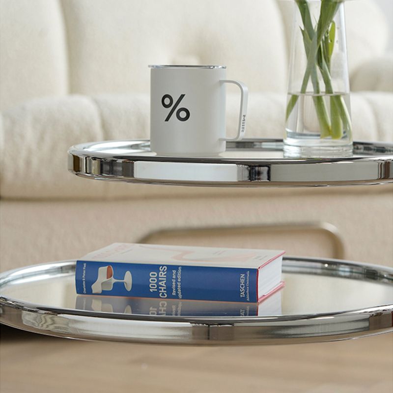 Round with Metal Accents Coffee Table Extendable Modern Glass Cocktail Table