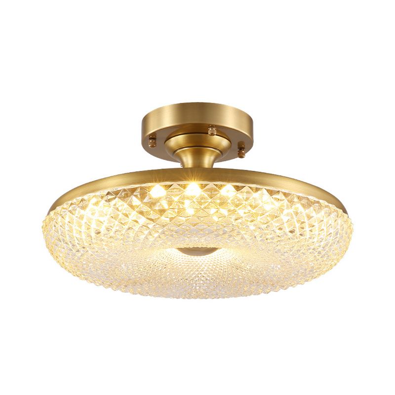 Gold Finish Donut Semi Flush Lamp Modern Stylish LED Prismatic Crystal Ceiling Mount Light