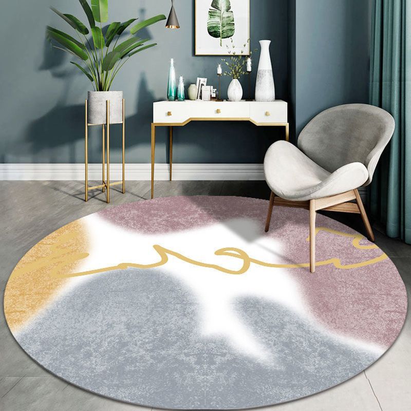 Modern Round Area Rug Contrast Panel Carpet Polyester Living Room Area Rug with Non-Slip Backing