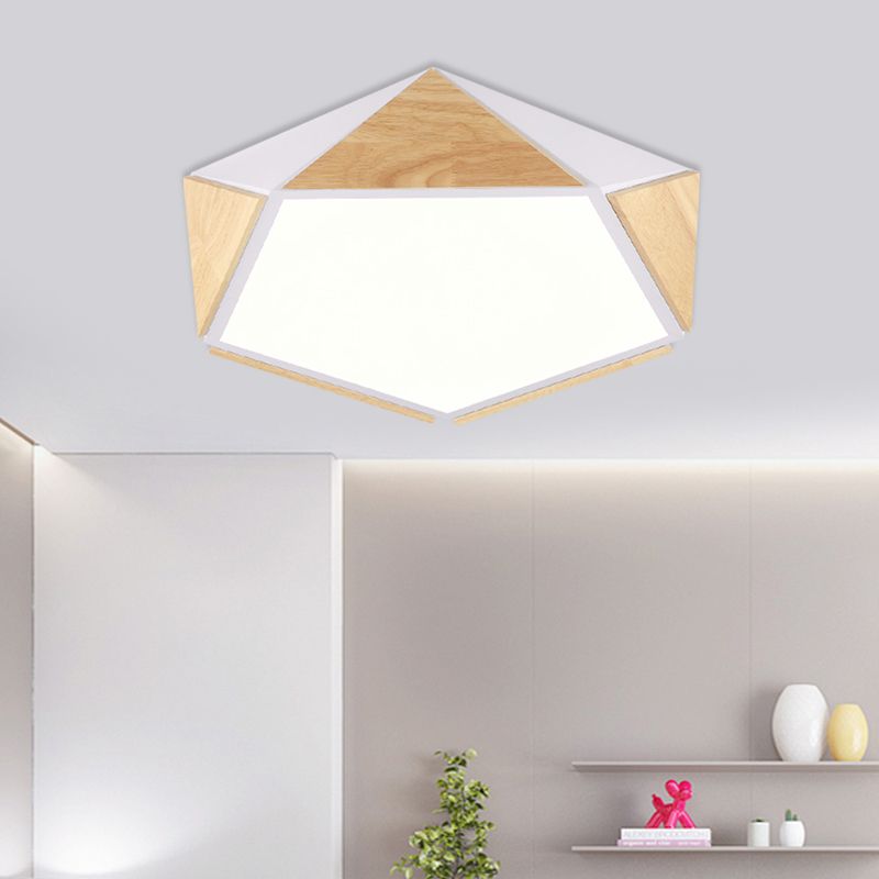 Flat Pentagon Ceiling Mount Light Macaron Stylish Wood LED Flush Light for Kids Bedroom