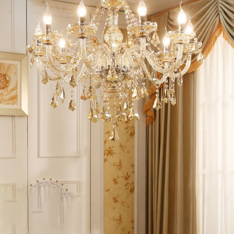 Traditional Luxury Candle Pendant Light Glass Chandelier with Crystal Decoration