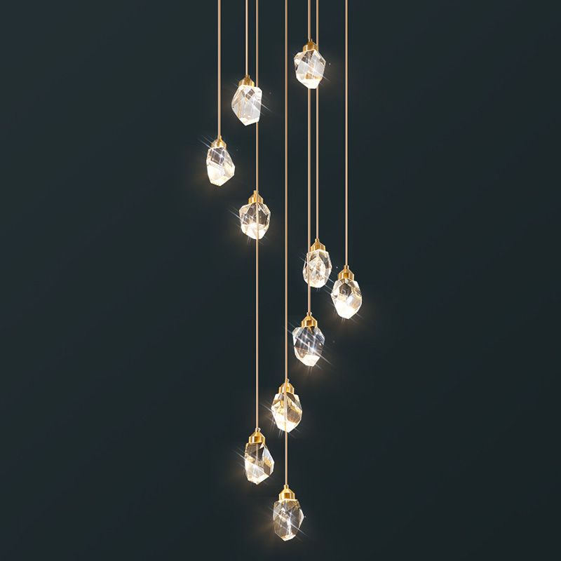 Contemporary Pendant Clear Crystal Hanging Ceiling Light for Spiral Stair