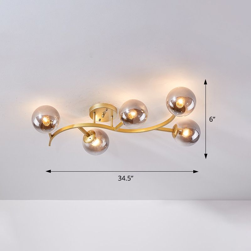 Branch Semi Flush Mount Lighting Postmodern Ball Glass Ceiling Light for Living Room