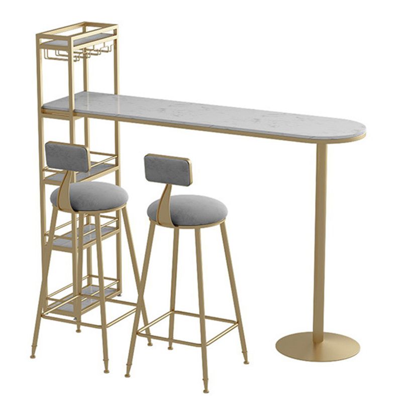 Faux Marble Bistro Bar Table Rectangle Metal Base Bar Table with Shelves