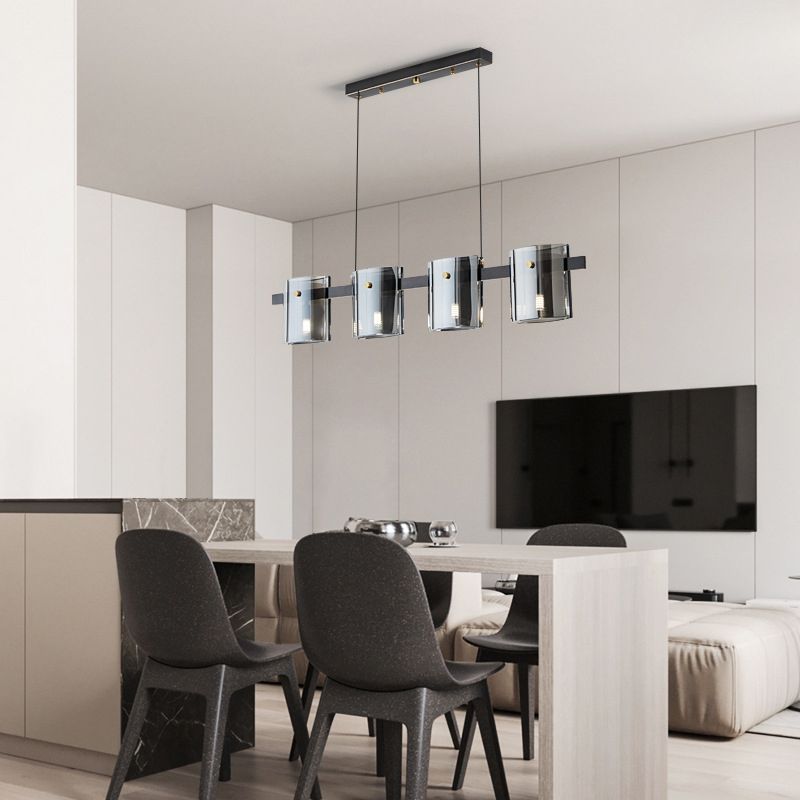 Glass Rectangle Island Light Fixtures Modern Multiple-Light Island Pendant