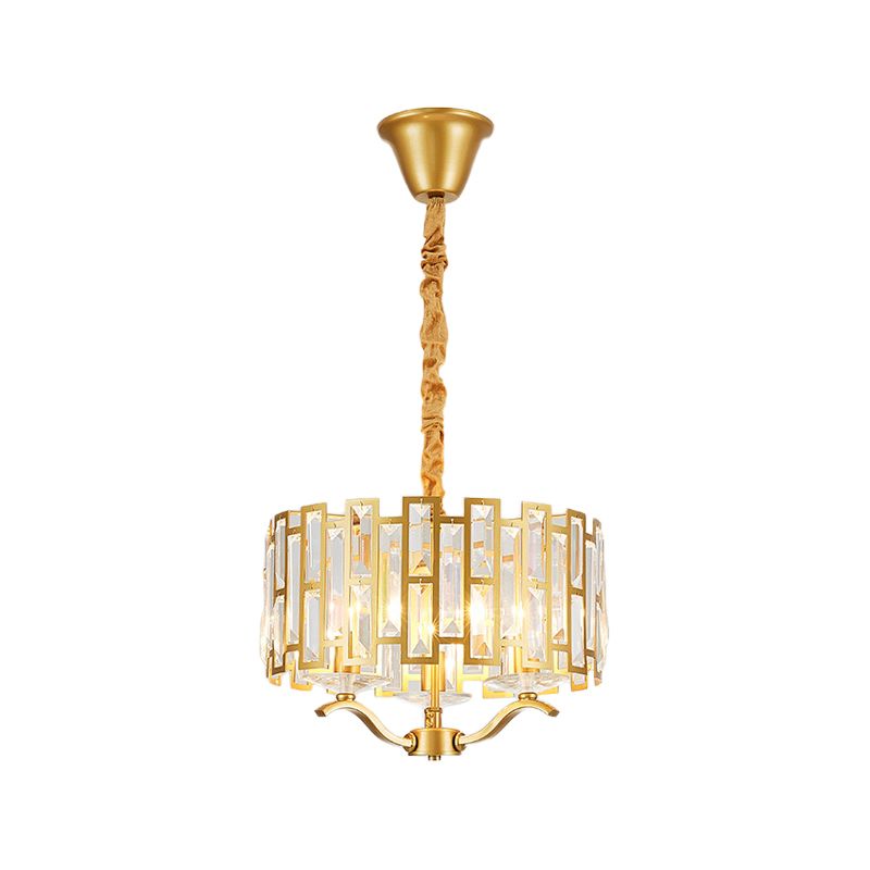 3/4 têtes tambour lampe suspendue traditionnelle cristal en orage or de lustre intégré à des rouleaux, 16 "/19,5" W