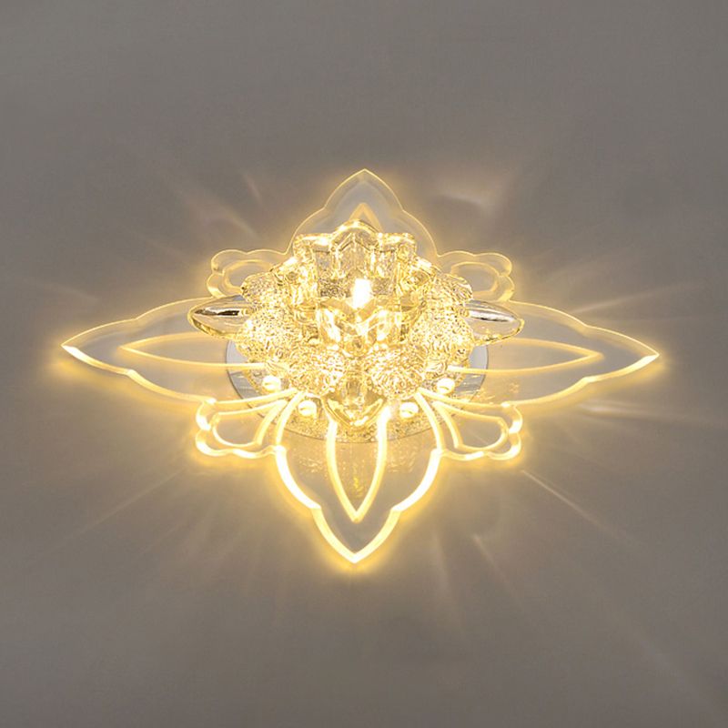 Plafonnier LED en forme de fleur de Style moderne, éclairage encastré en cristal pour foyer, avec pétales en acrylique transparent