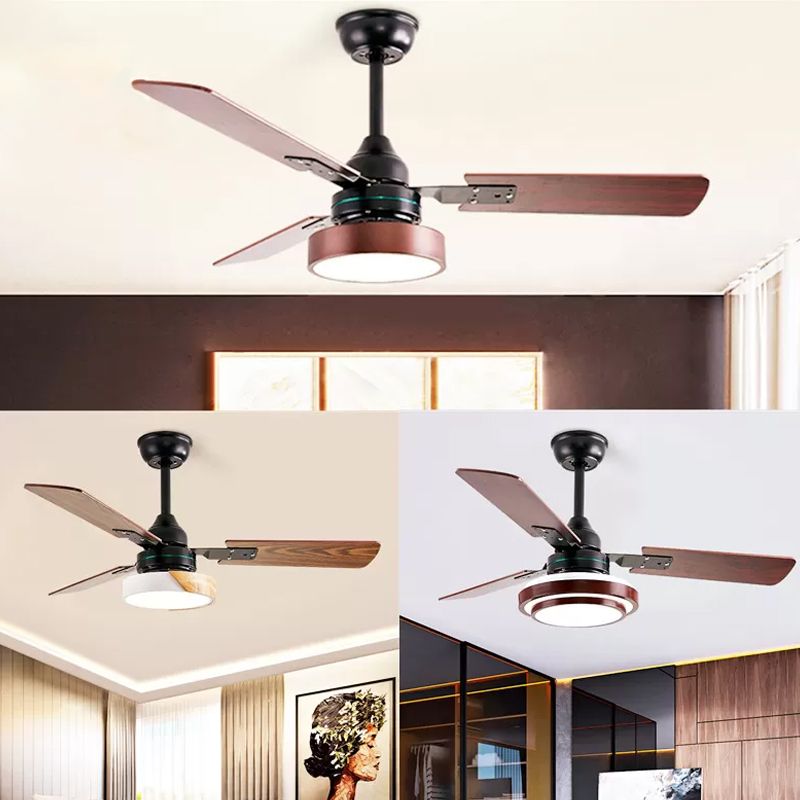 3 Blades LED Round Semi-Flush Ceiling Light Vintage Acrylic Pendant Fan Lamp for Bedroom