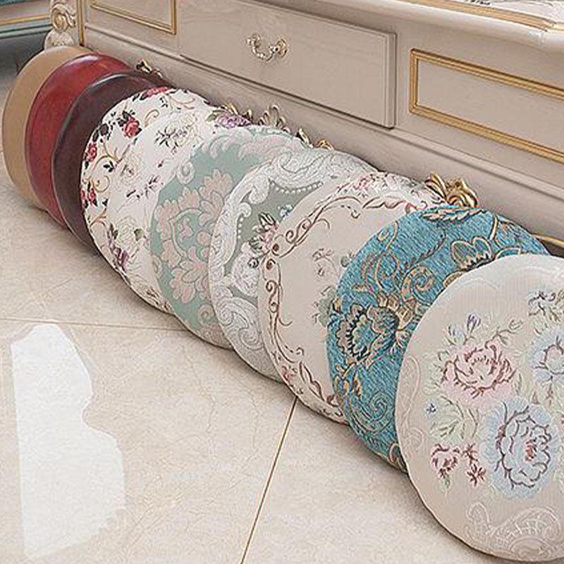 Mid-Century Modern Ottoman Faux Leather Upholstered Solid Color Round Ottoman