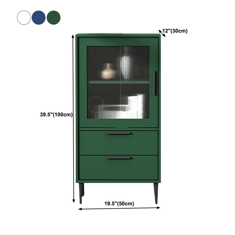 Wooden Accent Cabinet with Glass Door and 4 Steel Black Legs