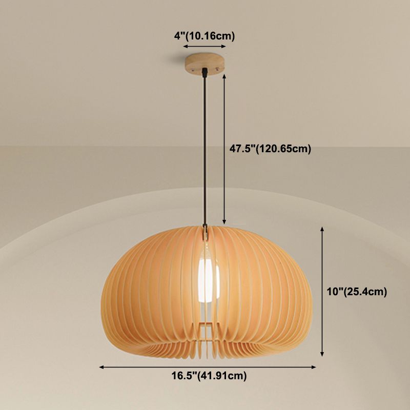 Modern Style Geometric Shape Pendant Wood 1 Light Hanging Lamp for Dinning Room