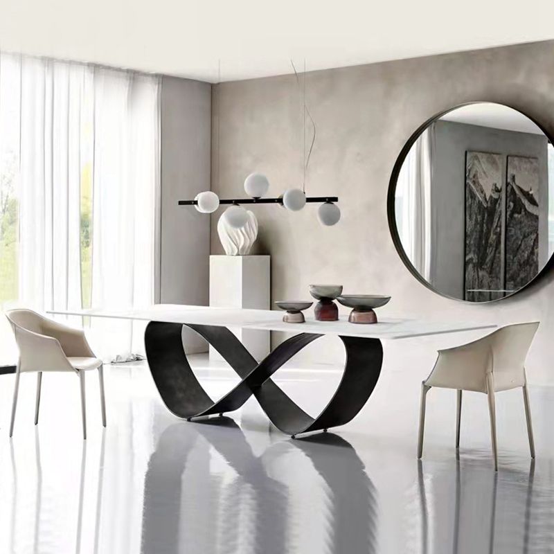 Stone Top Dining Table Industrial Rectangle Table with Pedestal Base