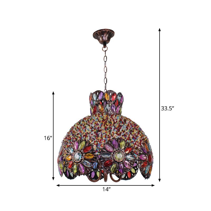 Scalloped Metal Chandelier Lighting Fixture Bohemian 3 Bulbs Living Room Ceiling Light in Black/Purple/Dark Purple