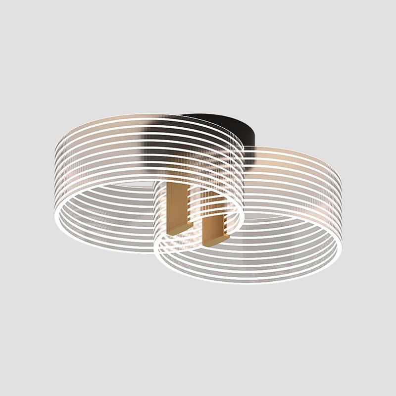 Schwarz-Gold Runde Semi Flush Einfache 2/3/5 Lichter Acryl Deckenmontage Leuchte für Wohnzimmer