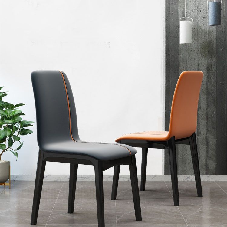 Sillas de comedor contemporáneas de piel sintética, silla de comedor sin brazos con respaldo sólido