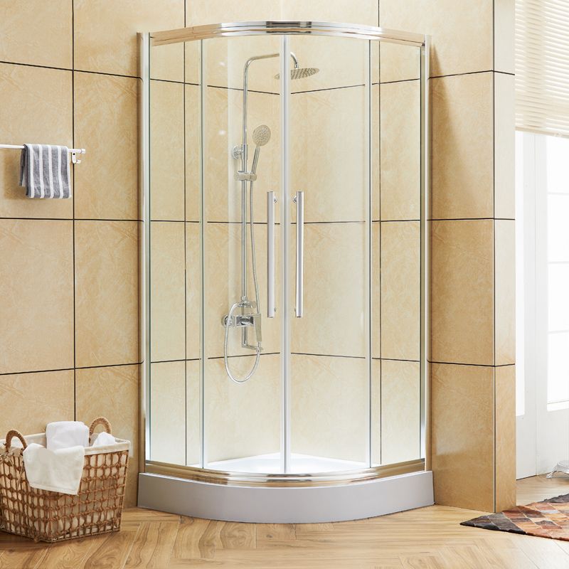 Rounded Framed Shower Enclosure Tempered Glass Double Sliding Shower Kit