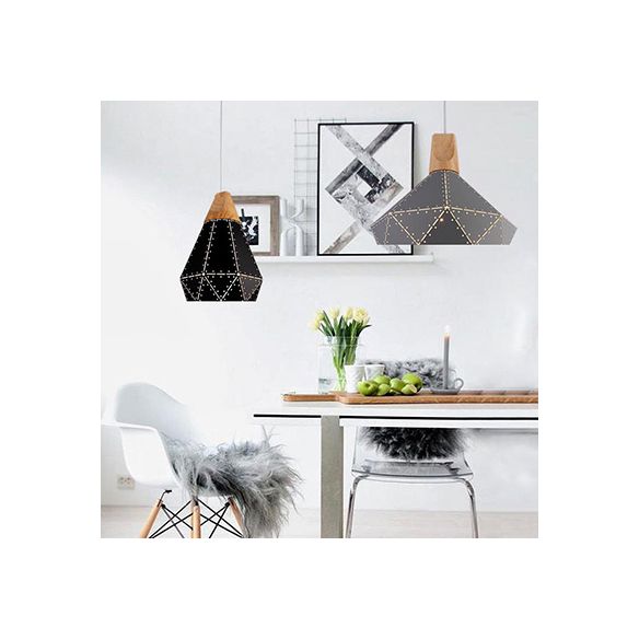 Forma colgante de forma de diamante metálico negro/gris/blanco 1 luz moderna monocromática luz colgante para escalera de cocina