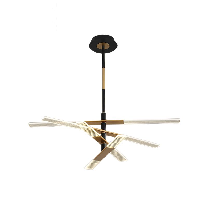 Luce a ciondolo a ciondolo lineare Acrilico 31,5 "/35,5" Lampada modernista a LED a LED in oro nero, luce calda/bianca