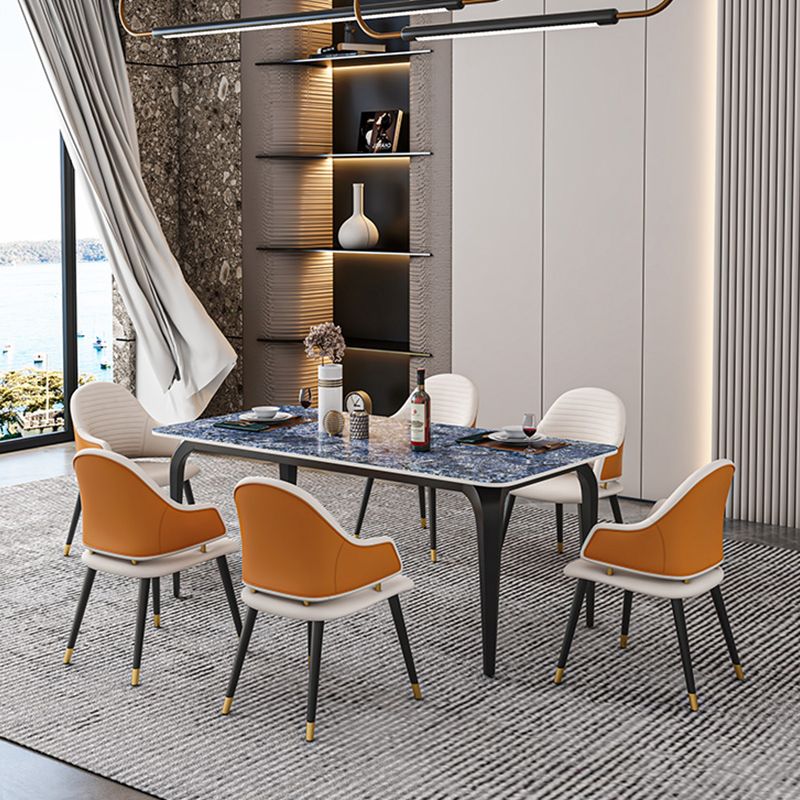 Black 4 Legs Dining Table Rectangle Industrial Dinette Table with Stone Top